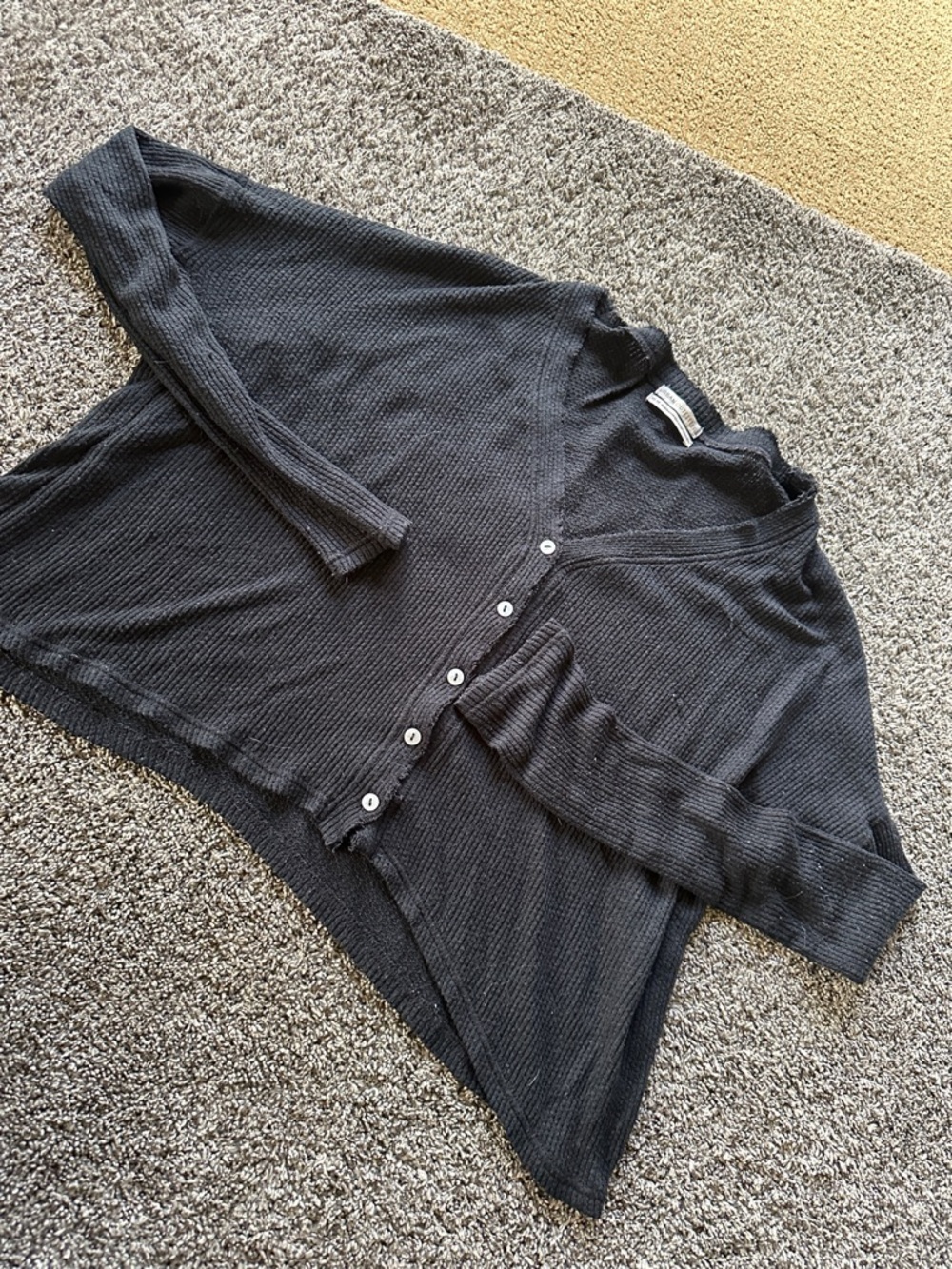 Urban Outfitters Black Very Oversized Waffle Knit Button-Front Cardigan Xs